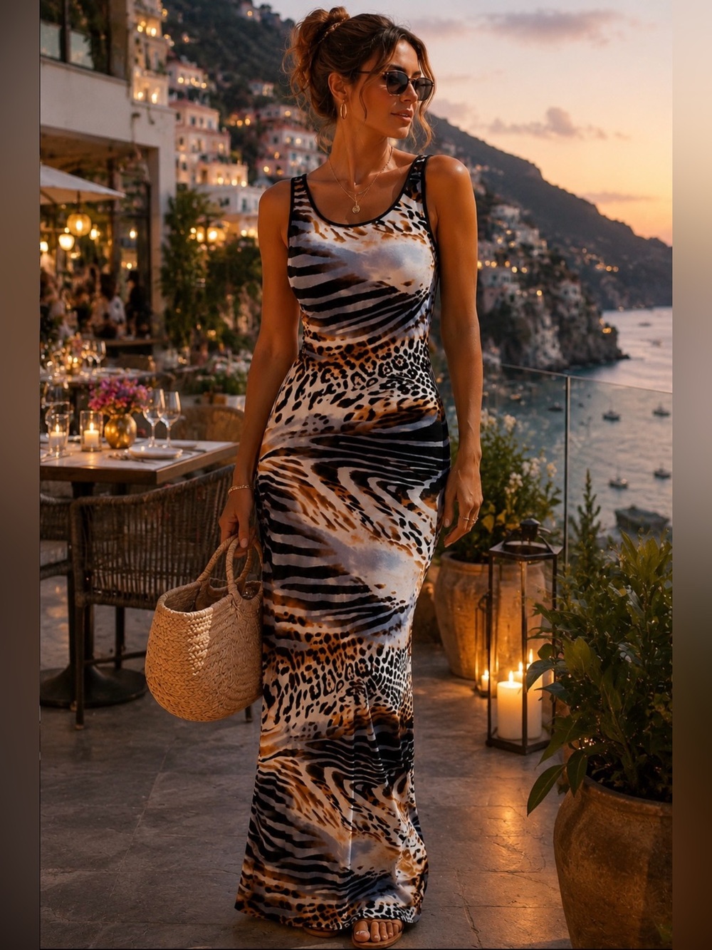 VENUS Mixed Animal Print Bodycon Maxi Tank Dress Size XS
